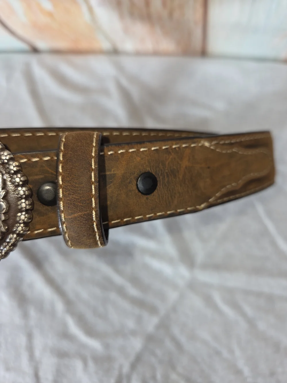 Nocona Kids Brown Western 100% Leather Belt w/Decorative Silver Buckle. Waist 24
